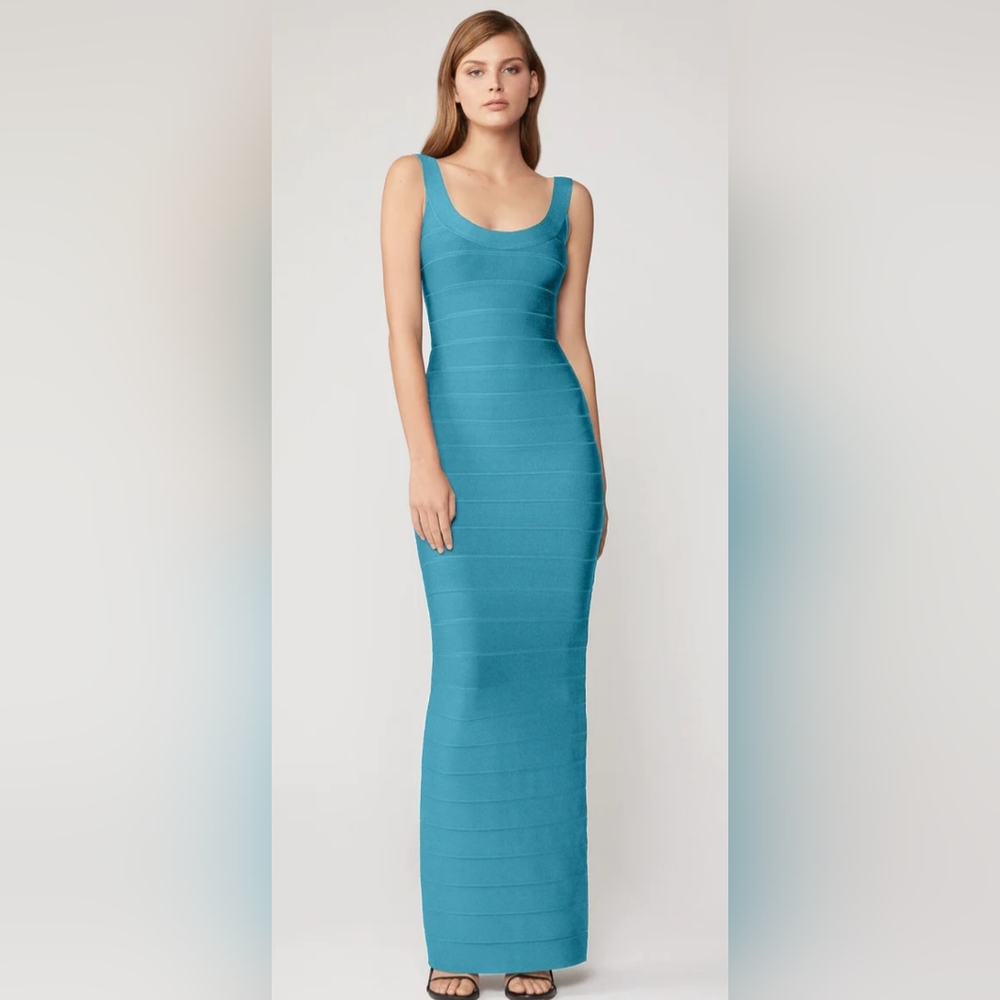 Herve Leger NWT Round Neck Gown Turqoise Large